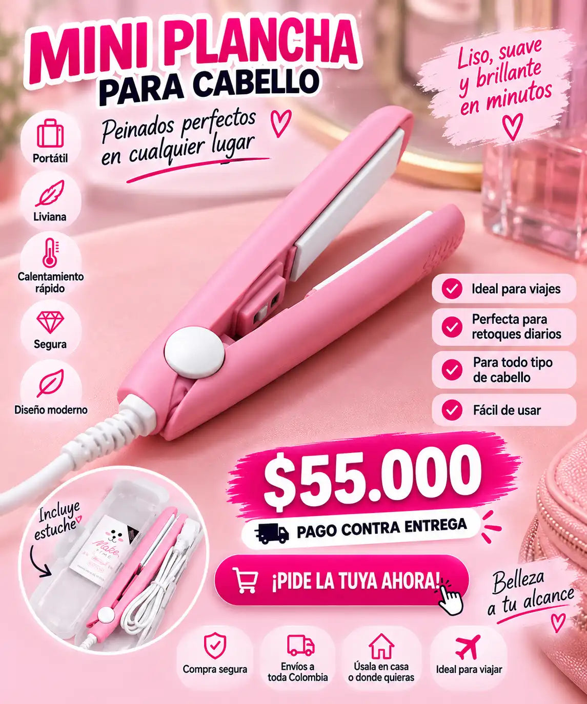 Mini Plancha para Cabello | Compacta y Práctica para Viajes